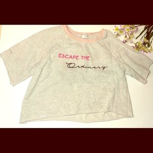 Gray Pink Graphic Crop Top Sweater Shirt Top